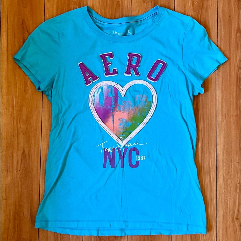 Aeropostale Turquoise Tee with Pink and Purple Accents